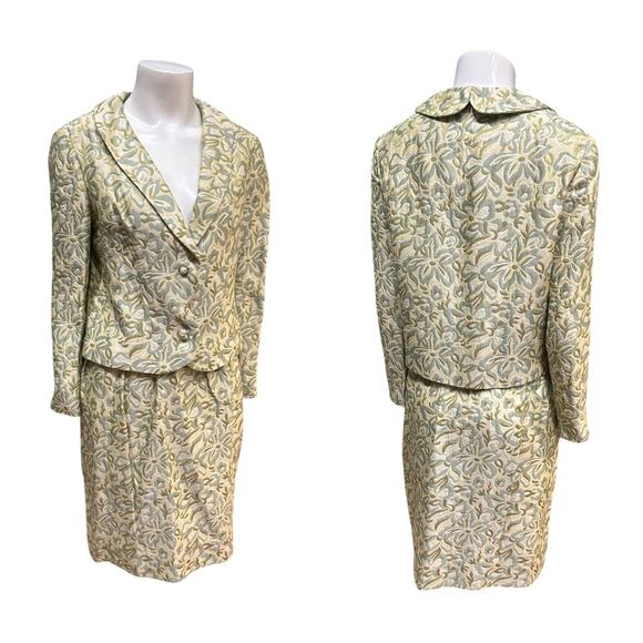 Vintage 1960s Brocade Skirt Suit Dress Set Jacquard Two Piece Set / Women’s XS - - Picture 2 of 4